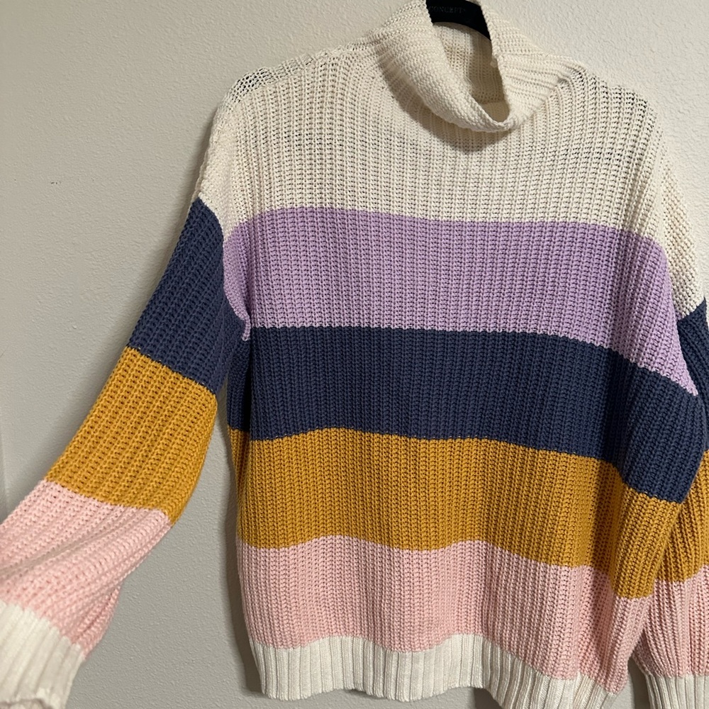 Colorful Stripe American Eagle Knit Turtleneck Sweater - Picture 2 of 4